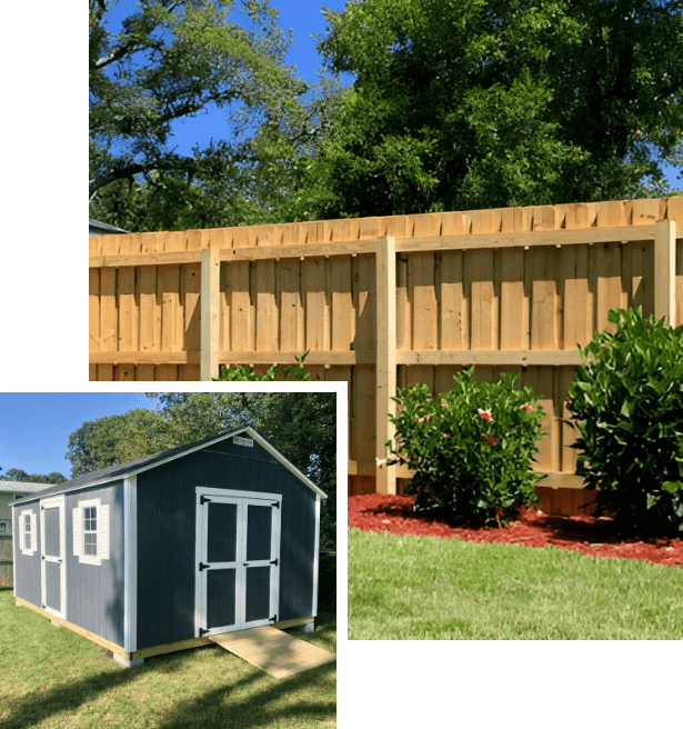 home page built on integrity image fence and shed